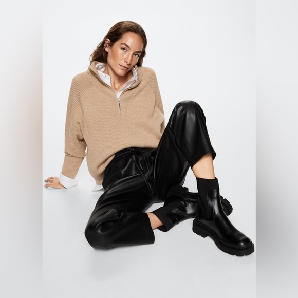 MANGO Leather-Effect Elastic Waist Trousers Pants Size S - Picture 3 of 13